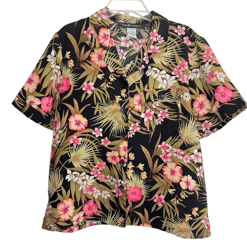 Sag Harbor Hawaiian Pink Pistachio Floral Button-… - image 1